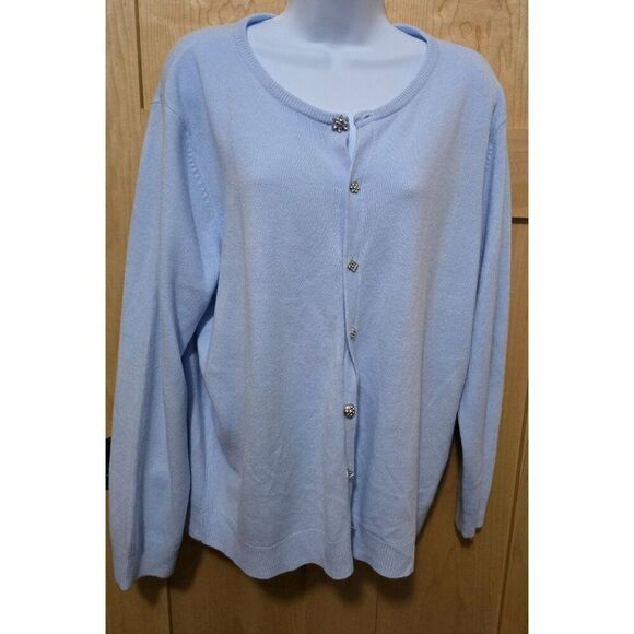 Crystal-Kobe Womens Light Blue Cardigan Sweater With Rhinestone Buttons grandma - Picture 1 of 5